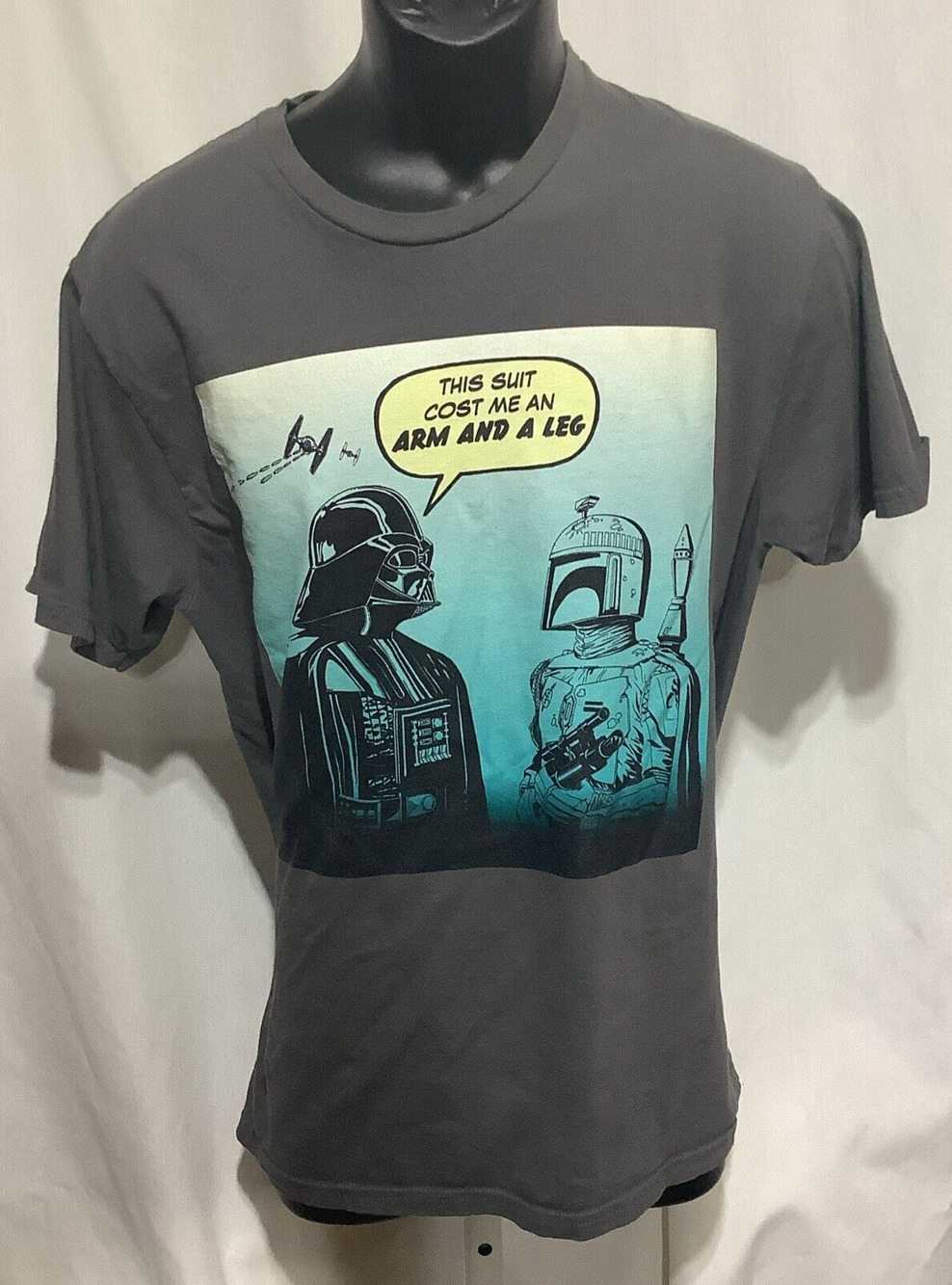 Star Wars Darth Vader Boba Fett Comic Humor Gray Graphic T Shirt Medium